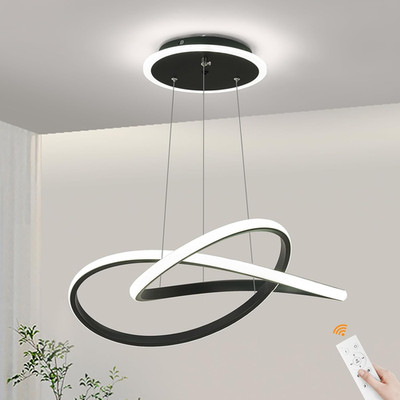 Modern LED Chandelier, 3-Color Dimmable with Remote Control, Adjustable Height P