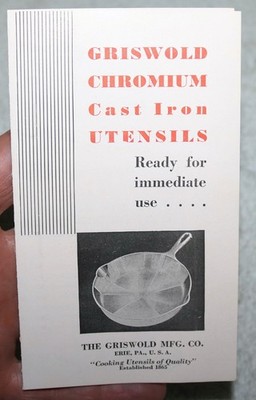 ANTIQUE 1929 GRISWOLD CHROMIUM CAST IRON COOKING INTRODUCTION BROCHURE