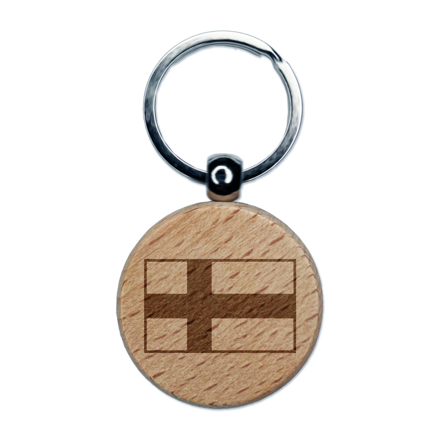 Finland Flag Engraved Wood Round Keychain Tag Charm