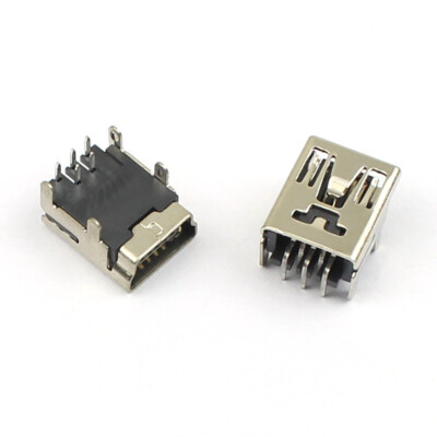 5Pcs Mini USB 5P Female 5 Pin Type B Right Angle PCB Socket Connector 4 Legs DIY
