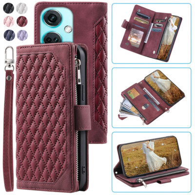 For OnePlus Nord CE3 Rhombic Wallet Case,Leather Zipper Flip Card Phone Case