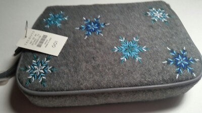 NWT! Talbots Gray Holiday Wristlet or Bag with Blue Snowflakes