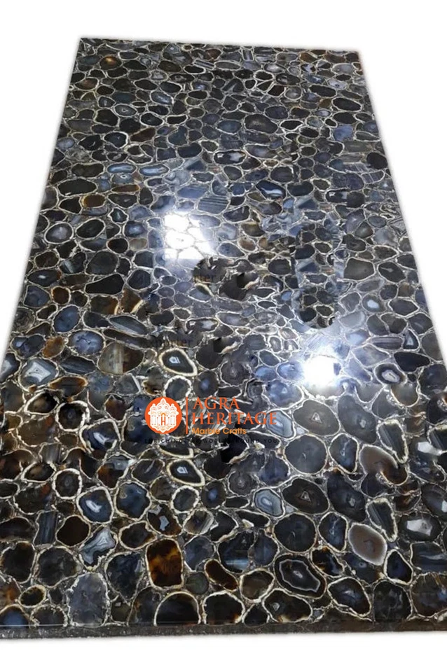 Black Agate Stone Top Rectangle Center Table Top for Home & Kitchen Custom Decor - Image 2 of 3