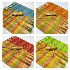 Traditional Banarasi Tissue Multi Weave Saree with Jacquard Border Gold Pallu