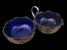 Vintage Cobalt Celtic Quality Silver Cream and Sugar Set