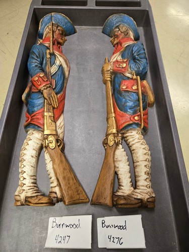 Vintage Pair Revolutionary War Tall Burwood Products Wall Hanger Soldier 6"x26"