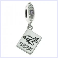 Sterling Silver Travel Passport Dangle Pink CZ Bead for European Charm Bracelet
