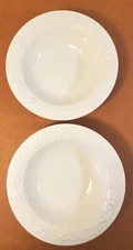 2 Homer Laughlin Vintage Embossed White Pottery Soup Salad Fruit Dessert Bowls