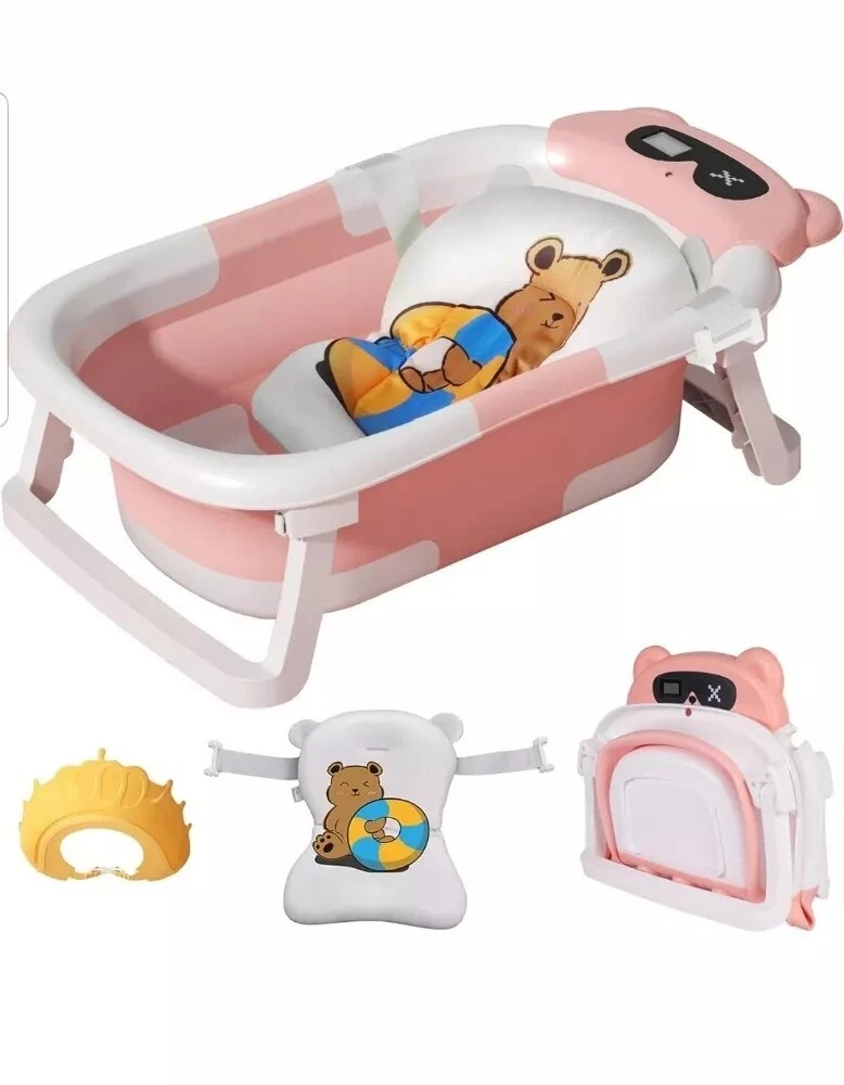 Baby Bathtub for Infants to Toddler with Real-time Temp Monitor+Floating Cushion