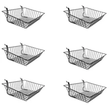 6 Pc Black 15x12x5 Slatwall Gridwall Pegboard Shallow Front Sloping Basket