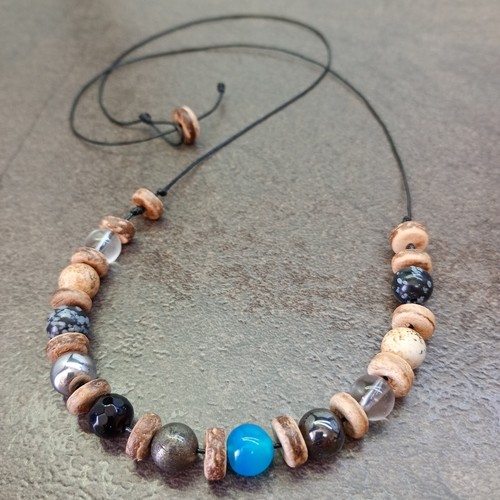 Stone Glass Wood Bead Necklace Men Women Charm Boho Surfer Beach Bohemian Hippie - Picture 2 of 7