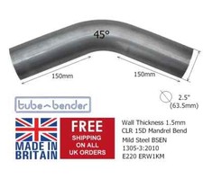 2.5 " (63.5mm) 45 Degree Tight 1.5D Mild Steel Exhaust Mandrel Bend