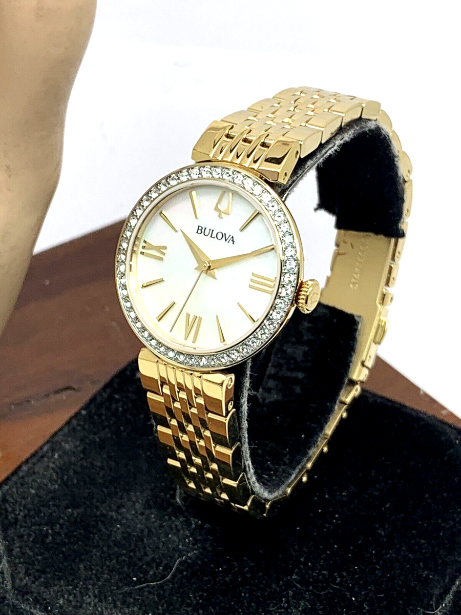 Bulova Women\'s Watch 98X122 Quartz White Mother of Pearl Dial Gold Steel… Bulova Women main image 3