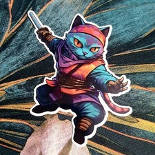 Ninja Pirate Cat 100mm Vinyl Sticker Window Laptop Skateboard Bike Weatherproof