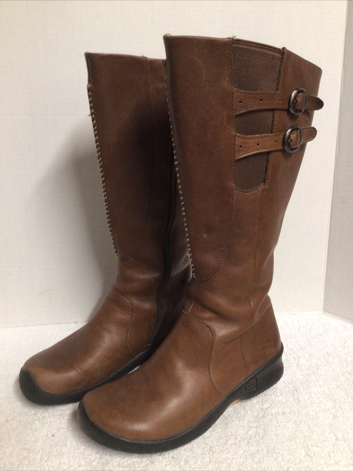 Stivali moto biker Keen marroni foderati in pelle con zip donna stile 6 5477 OAKK GTS 0810