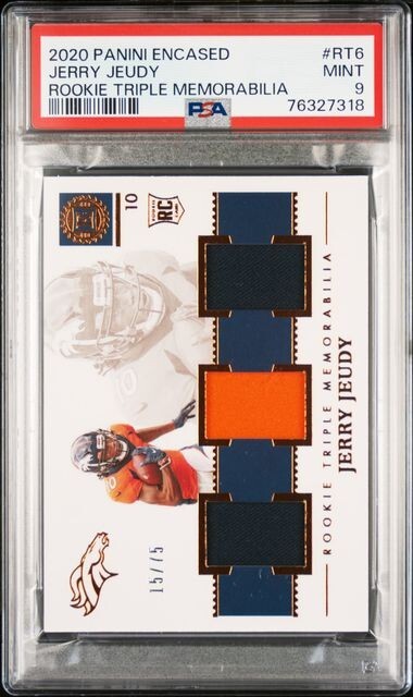 Jerry Jeudy Panini Encased Rookie Quad Memorabilia #RQ6 Sapphire