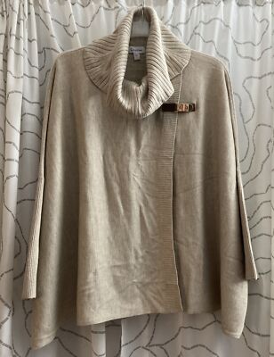 Calvin Klein Dolman Cape Poncho Sweater Oversized Knit Tan Taupe Cozy Sz  0X/1X