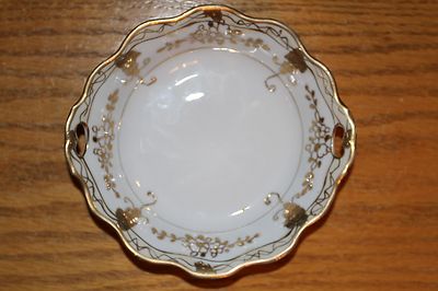 Rare Antique Nippon Hand-Painted Gilt Bread Candy Dish Double Handles (c.1900)