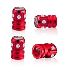 4 Pack Valve Stem Caps, Aluminum Tire Air Caps, with Mini American Flag Red