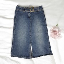Denim Blue Belted Skirt Knee Length Vintage 90s Western Cowgirl Boho Summer Y2K