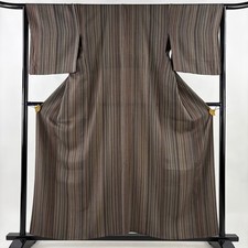 JAPANESE KIMONO FINE PATTERN ASH BROWN 157.5cm 5 ft 2 in PURE SILK B0211