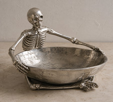 Pottery Barn Skeleton Candy Bowl Large Aluminum Halloween Decor New
