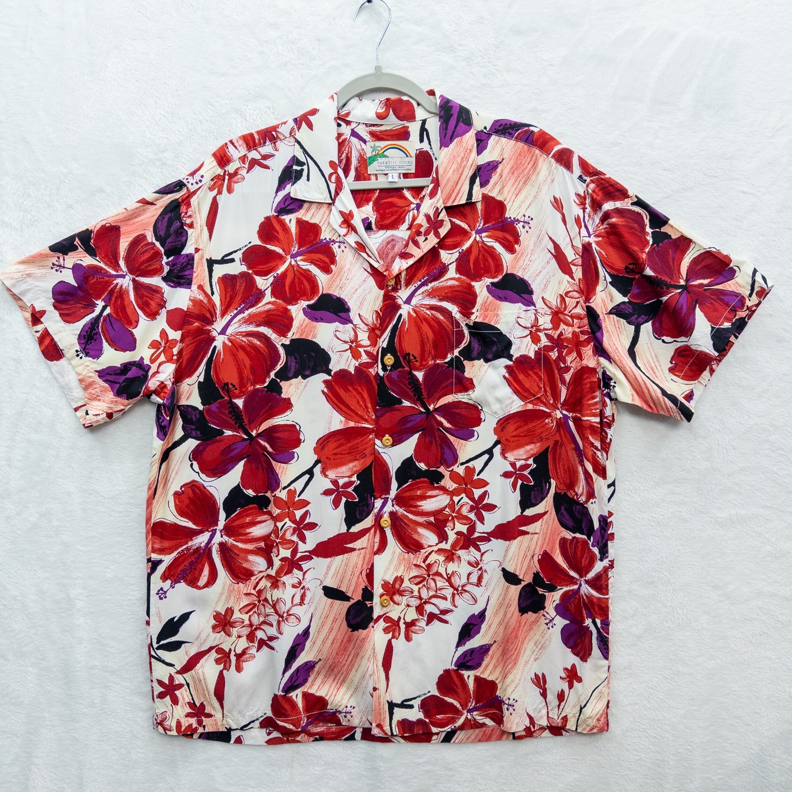 Paradise Found Honolulu Hawaii Floral Rayon Vintage Shirt Size Large (READ)