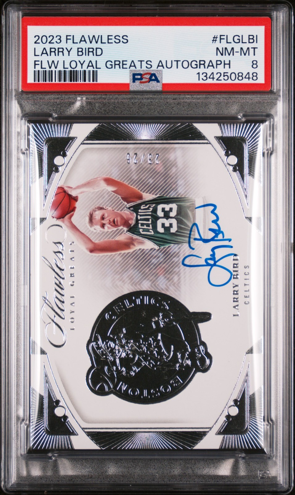 2023 PANINI FLAWLESS FLAWLESS LOYAL GREATS AUTOS #FLGLBI LARRY BIRD 23/25 PSA 8