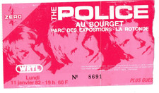 THE POLICE used concert ticket  BOURGET LA ROTONDE - Lundi 11 janvier 82