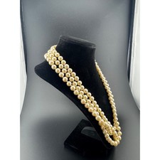 Vintage Extra Long Faux Pearl Necklace Cream Hand Knotted 36"