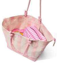 VICTORIA'S SECRET PINK HERITAGE STRIPE ROPE HANDLE TOTE SNAP CLOSURE NWT