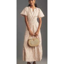 Anthropologie Women's LP Brown Printed Somerset Maxi Dress Tiered Boho Peasant