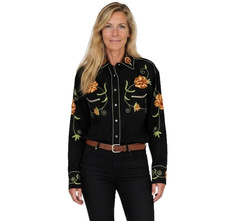 Rockmount Ranchwear Western Pearl Snap Shirt Black Floral Embroidered M Medium