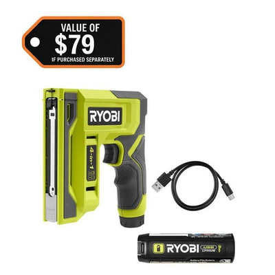 #ad RYOBI USB Lithium Cordless 4 in 1 Stapler Nailer Kit w 3.0 Ah Battery Charger $38.95
