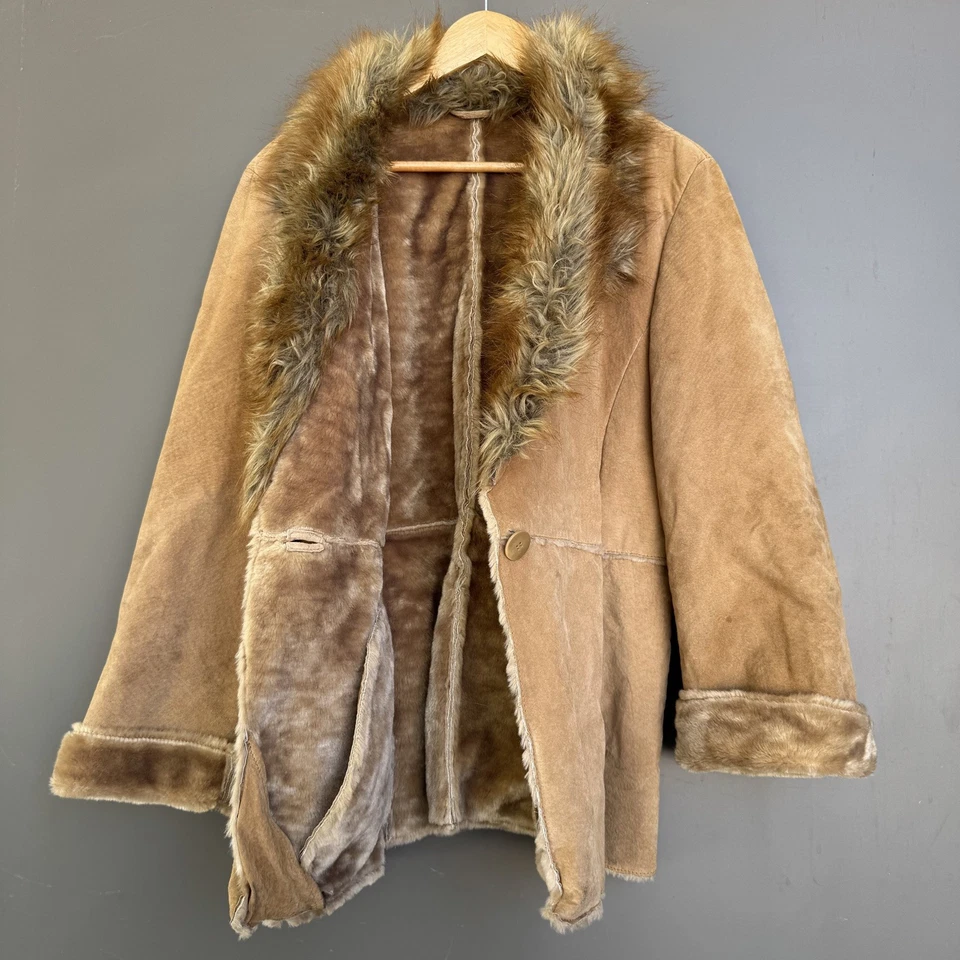 Chaqueta vintage St John’s Bay para mujer beige marrón piel de oveja forrada de piel sintética Foto 4 de 4