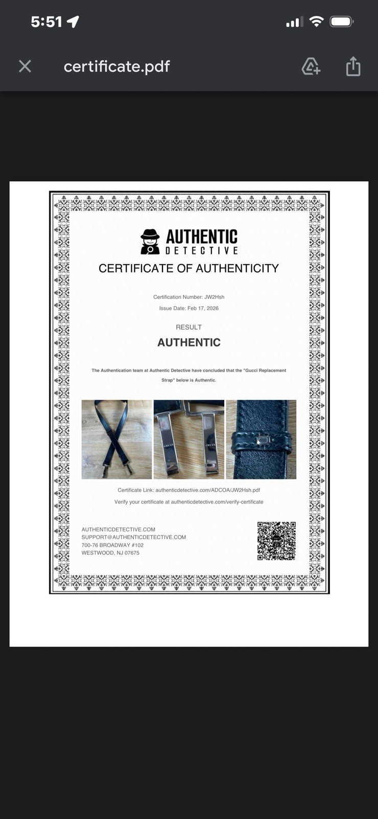 Authenticated Leather Gucci Replacement Strap Bla… - image 2