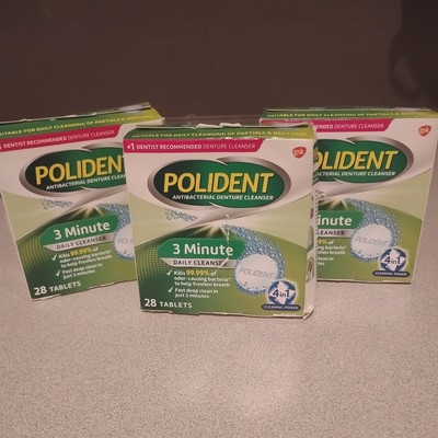 Polident (3 PK) 3 Minute Denture Tablets 28 Tabs Ea EXP 2/27