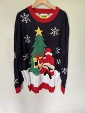 Tipsy Elves Ugly Christmas Sweater Mens 3XL Navy Blue Santa Whale Tale NEW