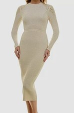 BCX Women Ivory Metallic-Rib Studded Sweater Dress Juniors Size M