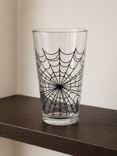 Spider Web Pint Glass Gothic Black Print Drinkware Clear Barware