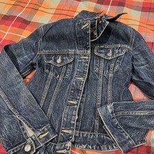 Giacca camionista denim jeans blu gas donna taglia s blu navy vintage 