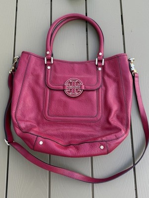 Tory Burch Amanda Classic Red Pebbled Large Satchel Top Handle