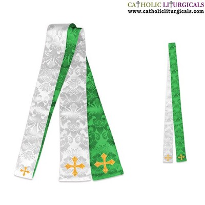 NEW Green & White Warham Reversible Priest Stole with Cross Embroidery