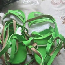 Womens Green Strappy Tie Sandals Bow Accent S...