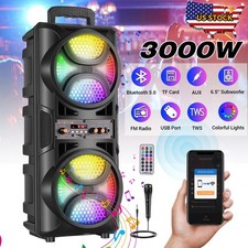 3000W Portable Bluetooth Party Speaker Sub Woofer Heavy Bass Sound System w/ Mic