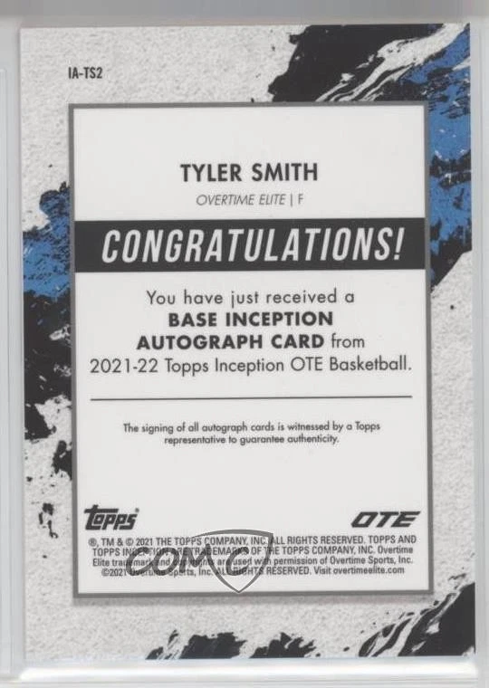 2021-22 Topps Inception OTE Overtime Elite Magenta /99 Tyler Smith #IA-TS2 Auto - Image 2 of 2