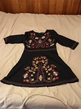 LAI MENG FIVE CATS Black Floral Embroidered Knee A-Line Dress S V-Neck