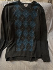 Dockers Men's Acrylic Sweater Grey With Teal Geometric Design On Front Size XL