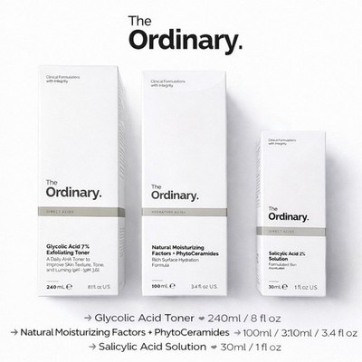 The Ordinary Skincare Set Glycolic Acid Toner + Moisturizer + Salicylic Acid
