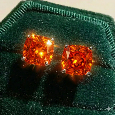 RARE 3.35Ct Flame Orange Diamond Studs, Great Sparkle-925 Silver-Tariffs FREE